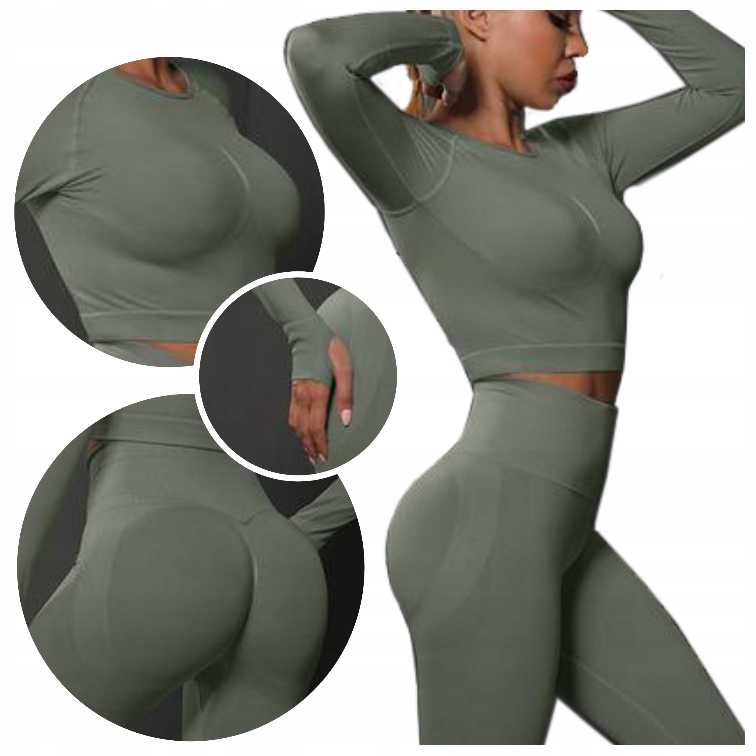 Komplet legginsy sportowe Push Up bezszwowe Top modelujące Wysoki Stan L