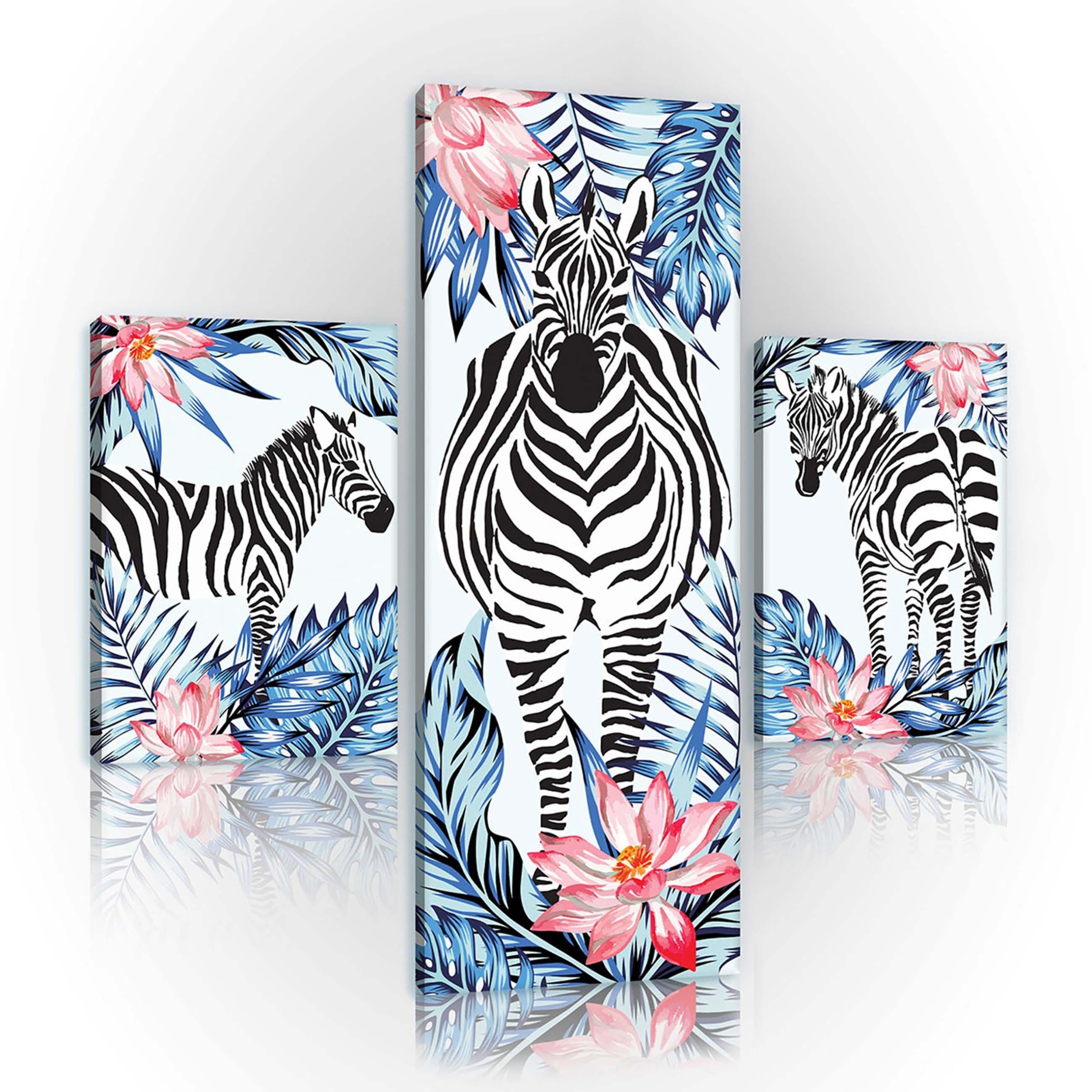 Obraz 80x80 Triptych zebry listy tropické džungle safari dekorace