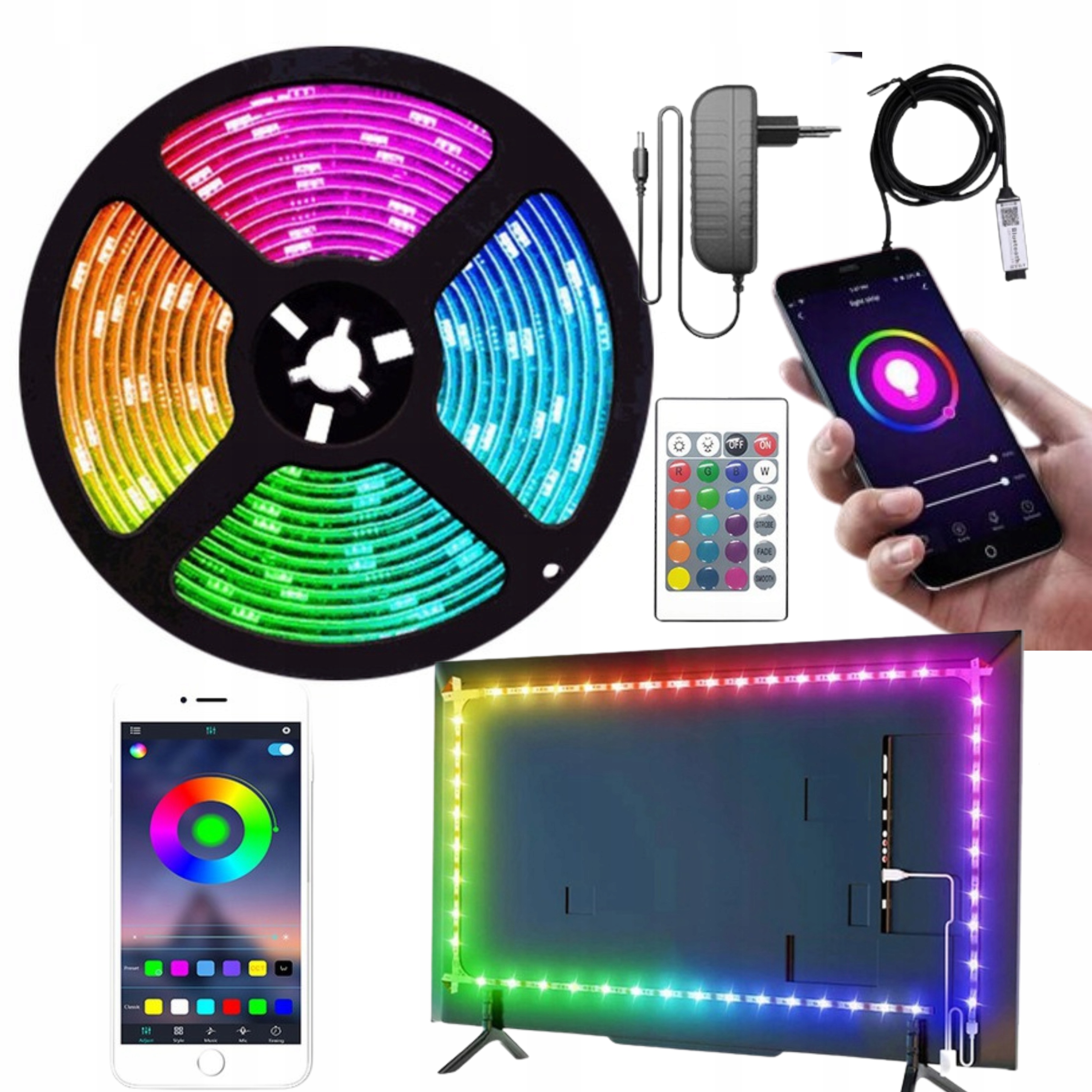 

Taśma Led Rgb Bluetooth Usb Tv Wodoodporna Mobilna