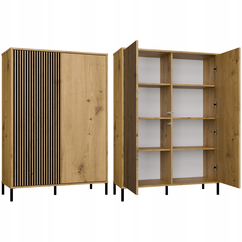 Witryna Kamaro 2DD Slim/gładki Dąb Artisan Lamele Front Ryflowany Klasycz