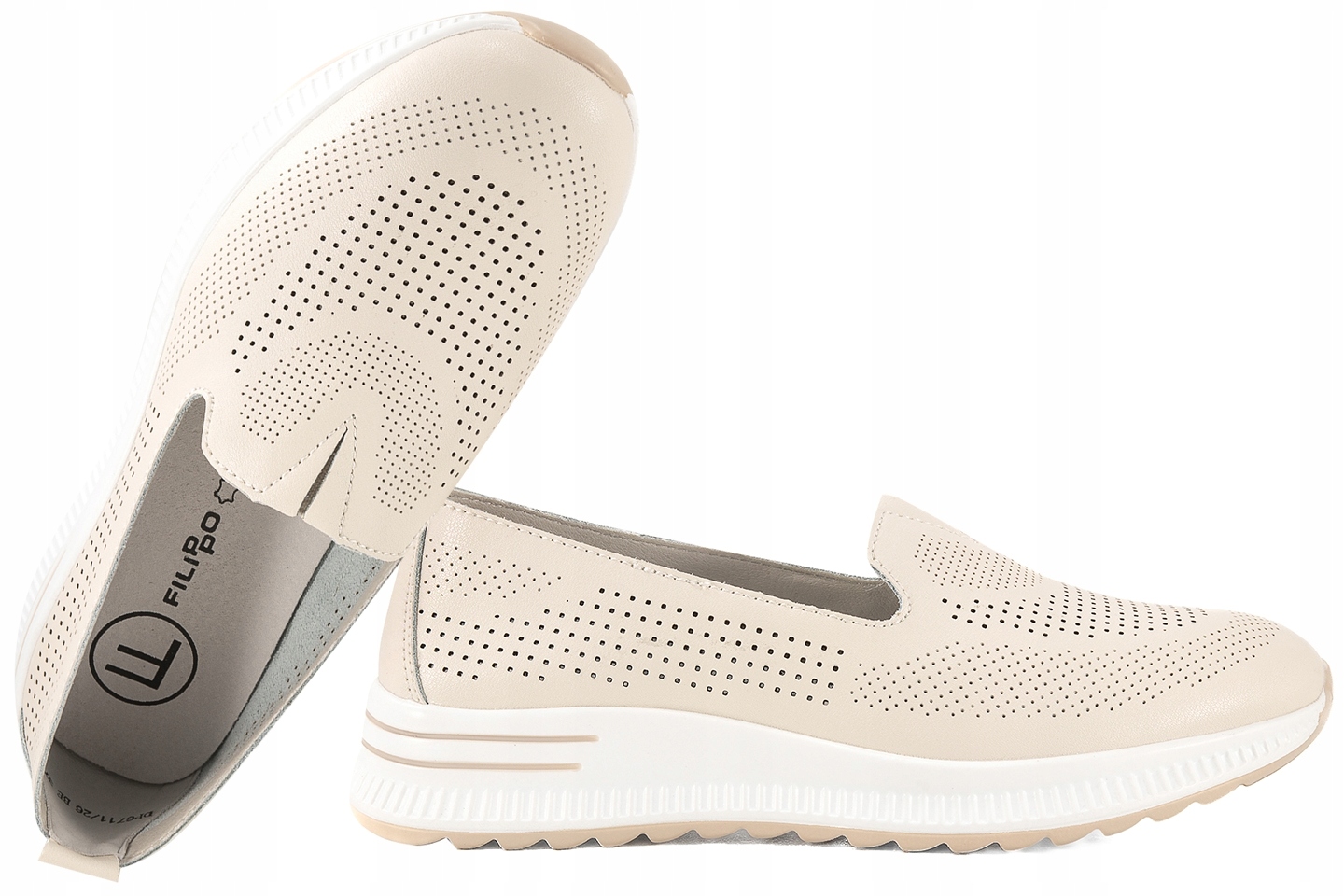 Filippo DP7611 Ažurové Sportovní Polobotky Mokasíny Na Platformě Kůže Béžová 41