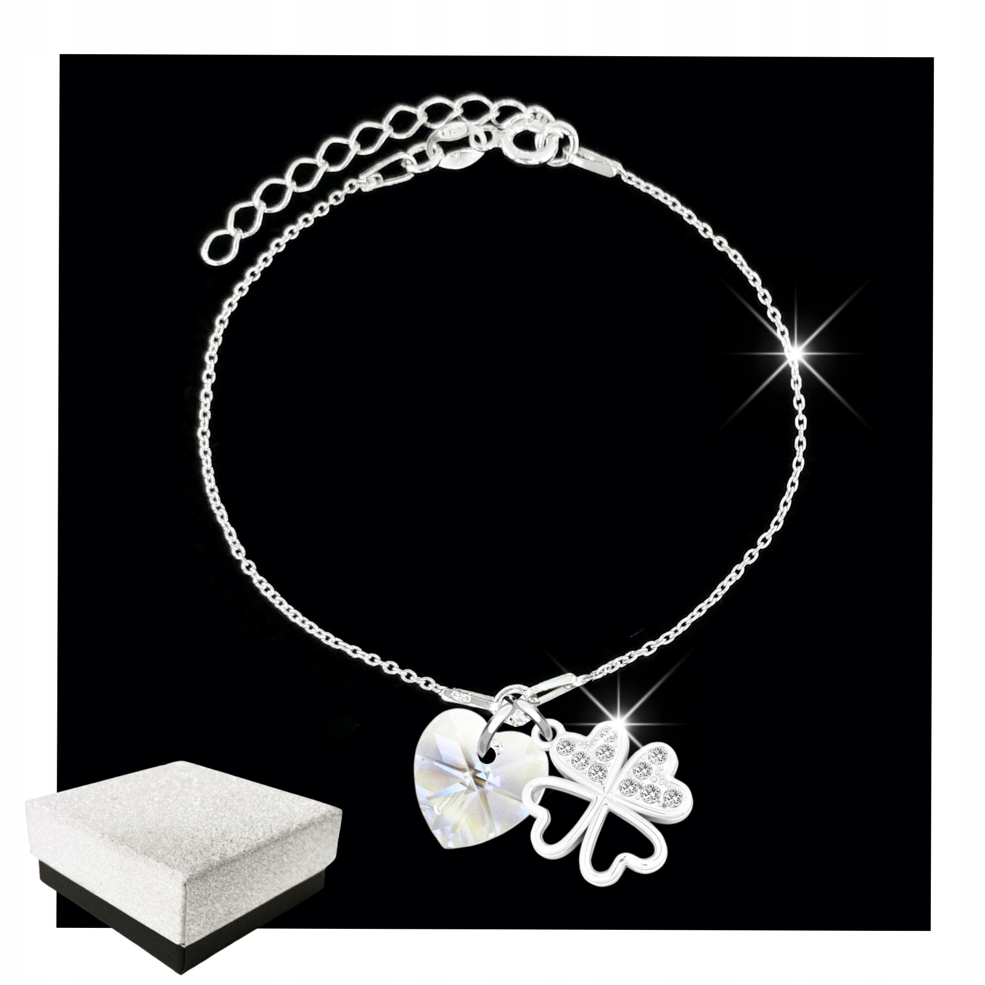 Náramek pro dívku Čtyřlístek Svaté Přijímání Dárek Srdce Stříbro 925