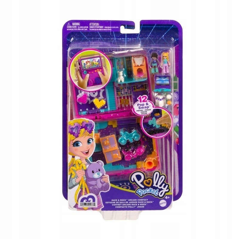 POLLY POCKET WIECZÓR GIER SKŁADANY SALON MATTEL LALECZKI MOTOCYKL GOKART
