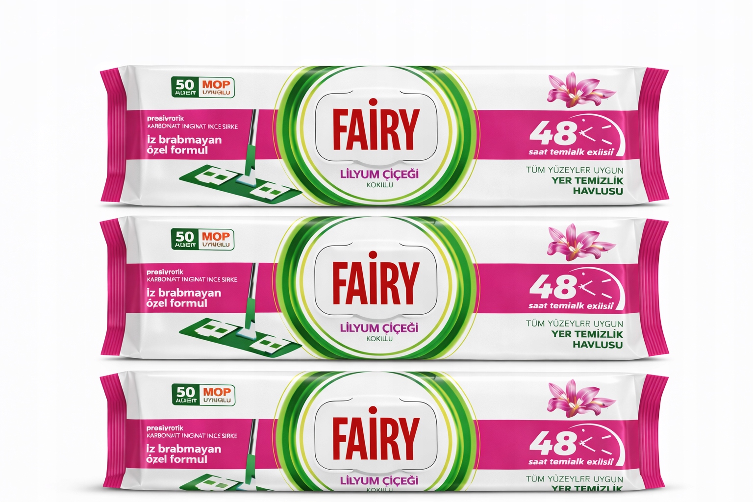 3x Fairy Vložky Do Mopu Vlhčené Utěrky Na Jedno Použití Vůně Lilie 1X50 4XL