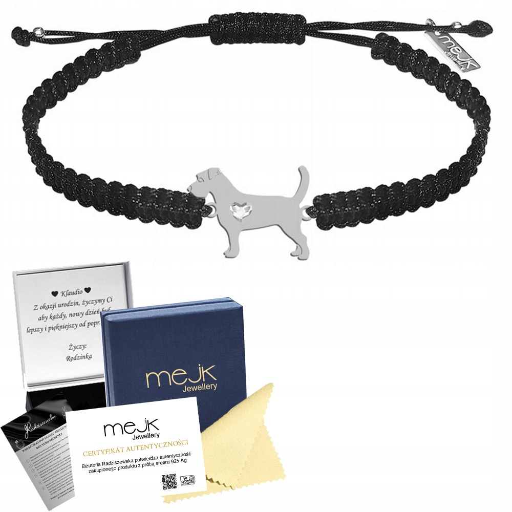 Stříbrný náramek Jack Russell teriér Hrubosrstý 925 Makramé Gravírování