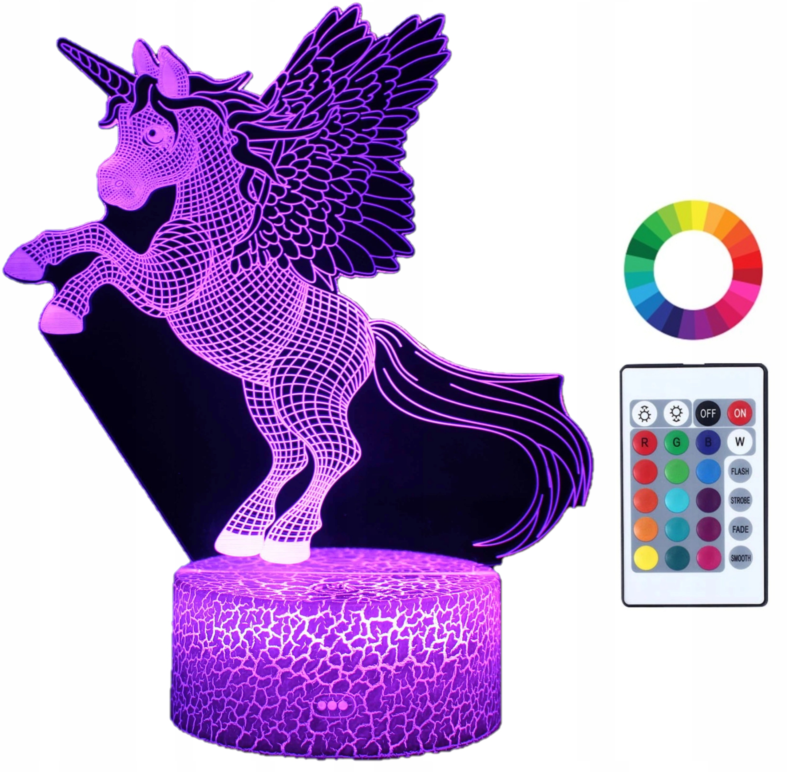 

Lampka Nocna Led 3D Pegaz Jednorożec Grawer Imię