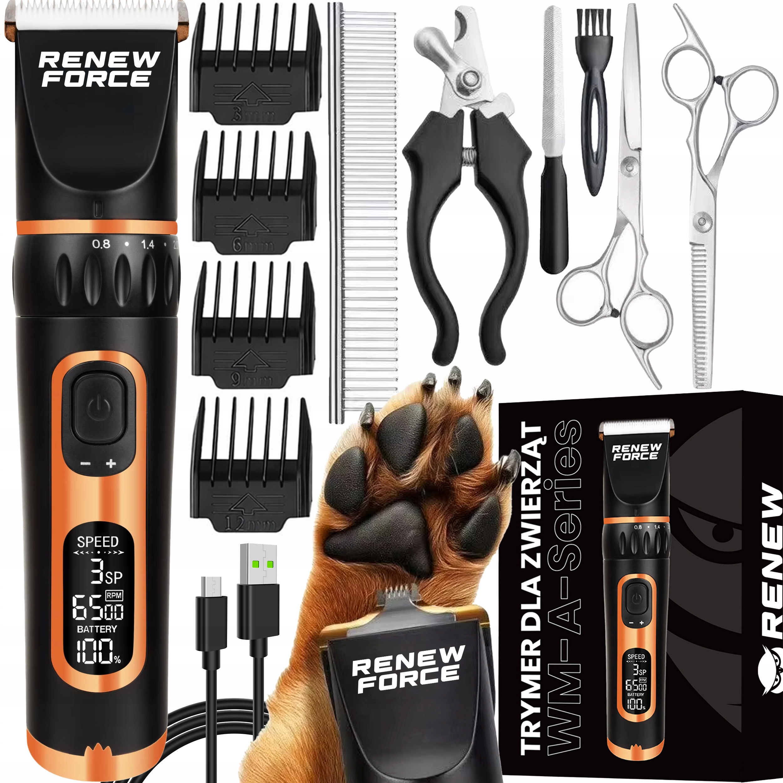 Profesionální zastřihovač psů Tichý zastřihovač pro psy Holicí Strojek 9v1