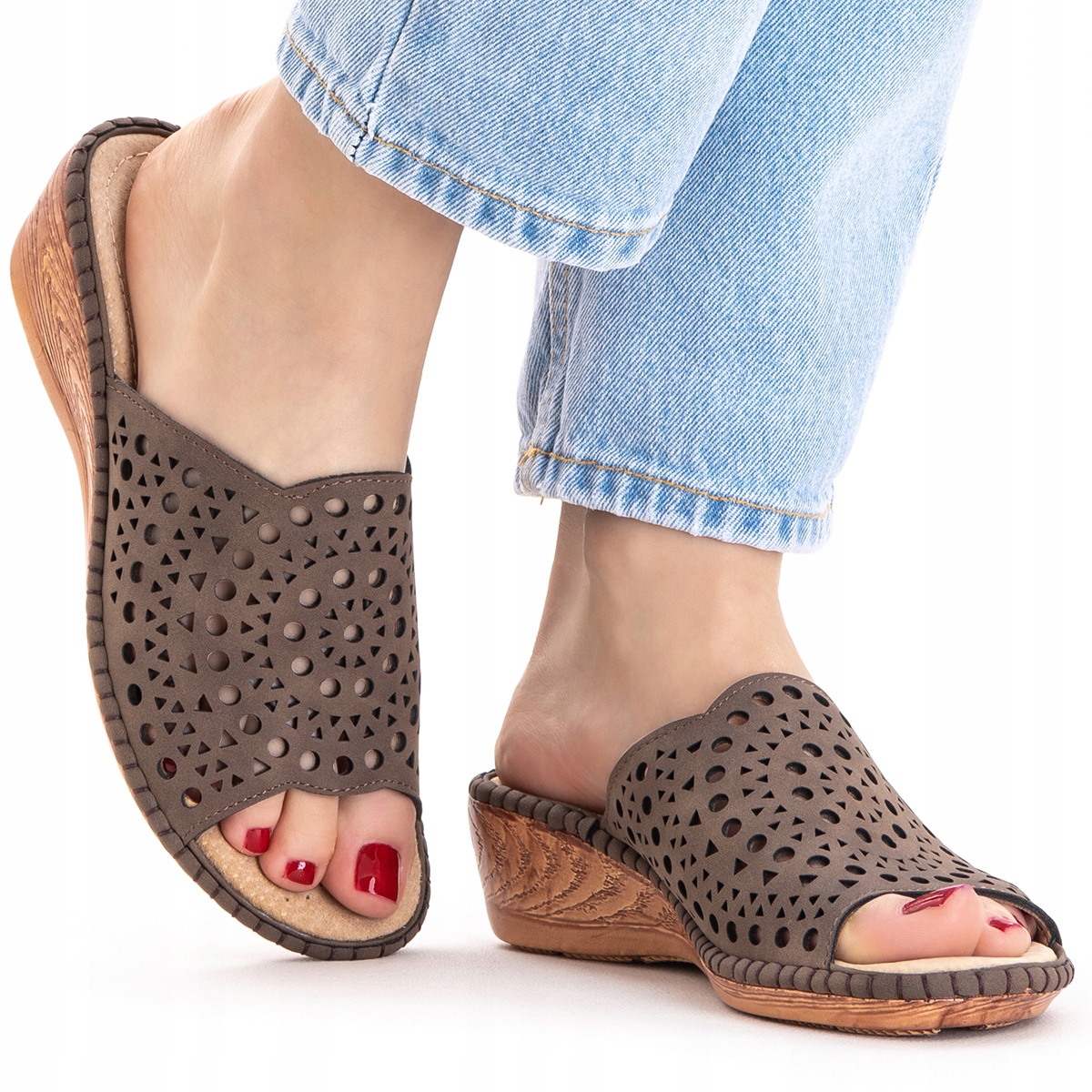 Nazouváky na koturnu vč. Kůže lehké Ažurové měkké pohodlné Wojtyłko 40