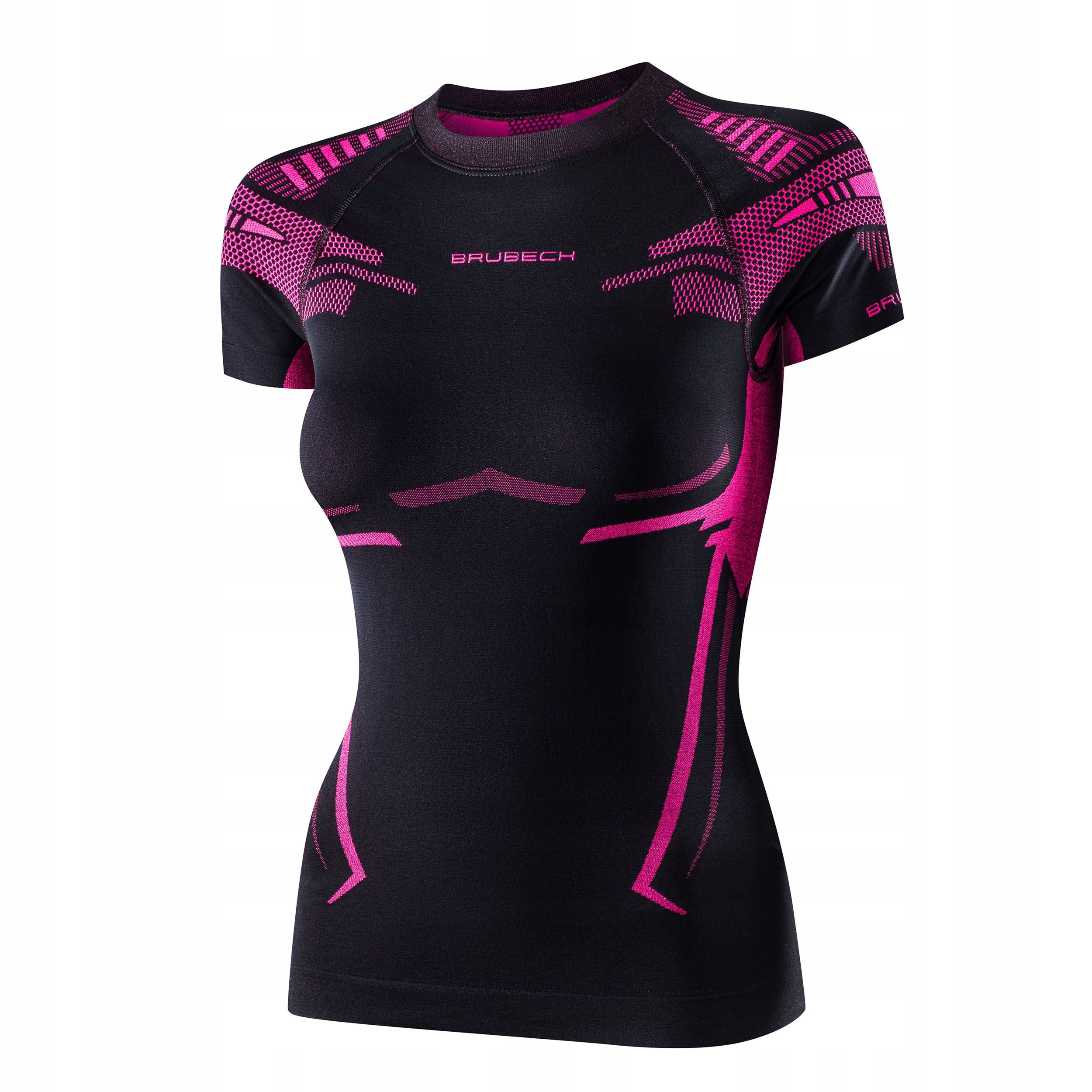 Koszulka termoaktywna Brubeck DRY z krótkim rękawem damska czarno - fuksjow