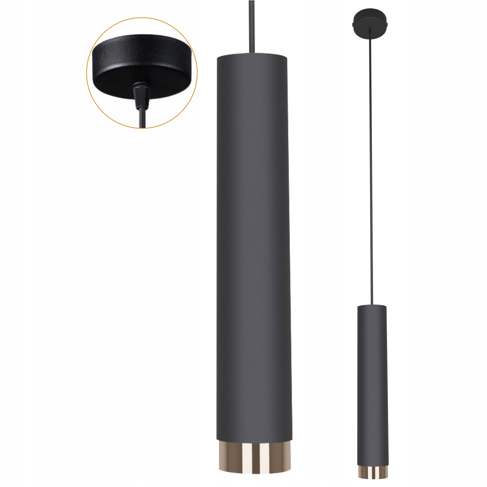Závěsná Stropní Led Lampa Tuba Černá Zlatá Trubka Zwis Spot Metal 135 cm