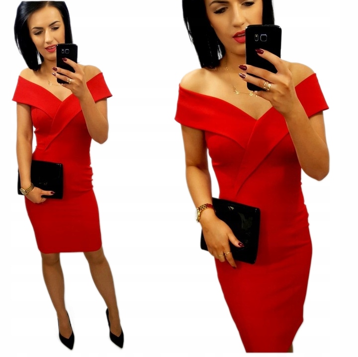 Šaty tužkové Elegantní šaty s odhalenými rameny Midi červená XL
