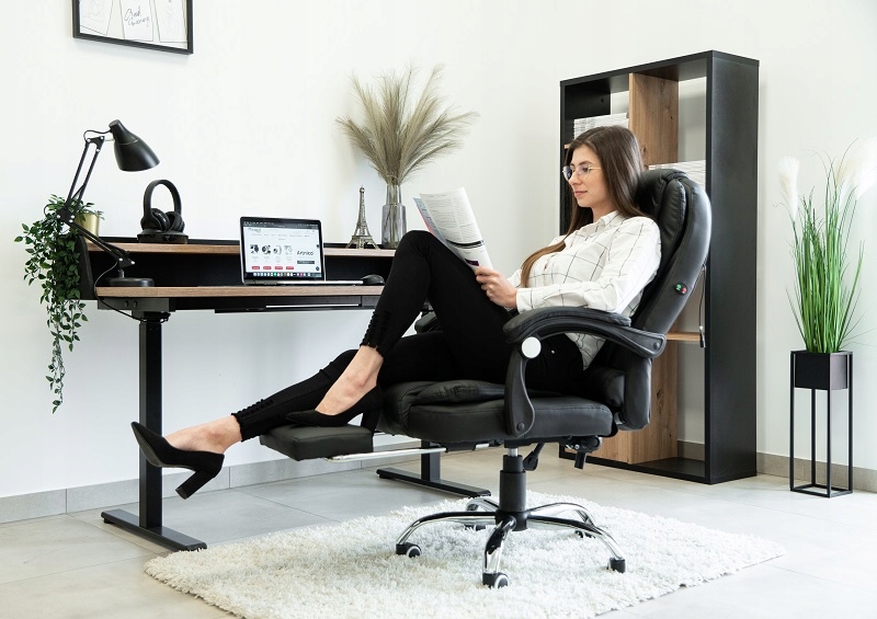 FOTEL BIUROWY OBROTOWY KRZESŁO BIUROWE MASAŻ PODNÓŻEK SIMO CZARNY + GRATIS Wysokość mebla 116 cm