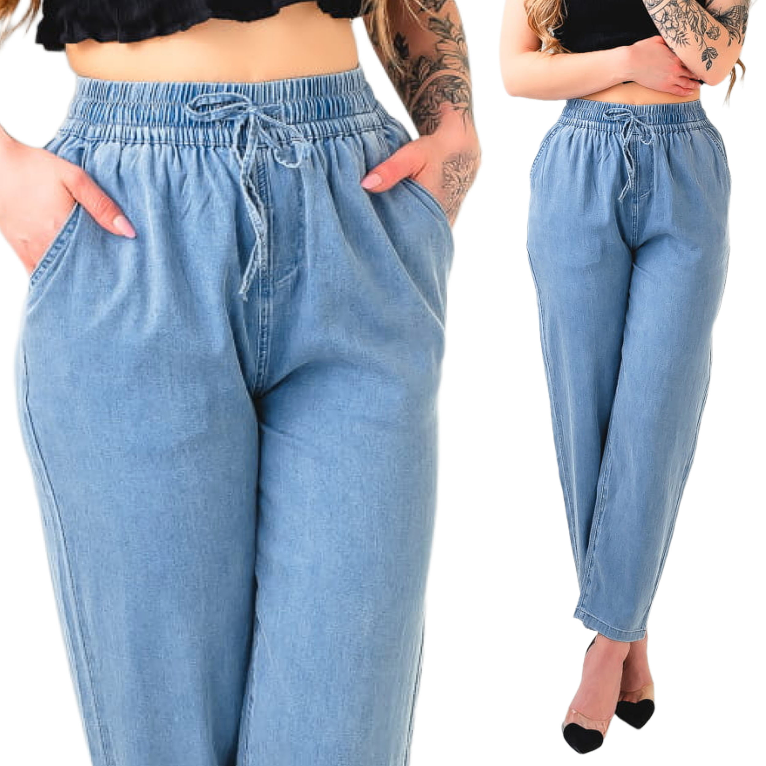 Luźne materiałowe spodnie damskie Wide Leg elastyczna guma w pasie S