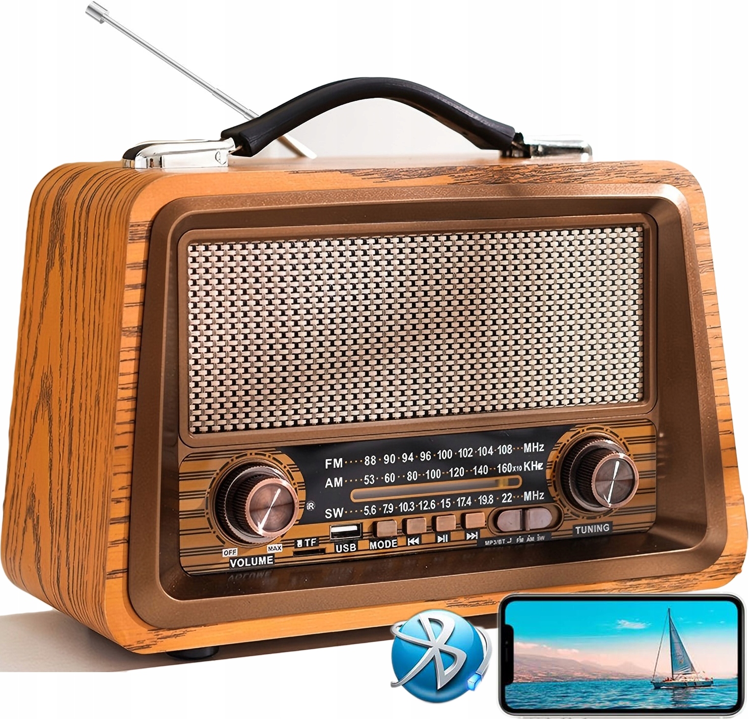 Retro Rádio Síťové Bateriové Přenosné Bluetooth Akumulátorové Fm Am