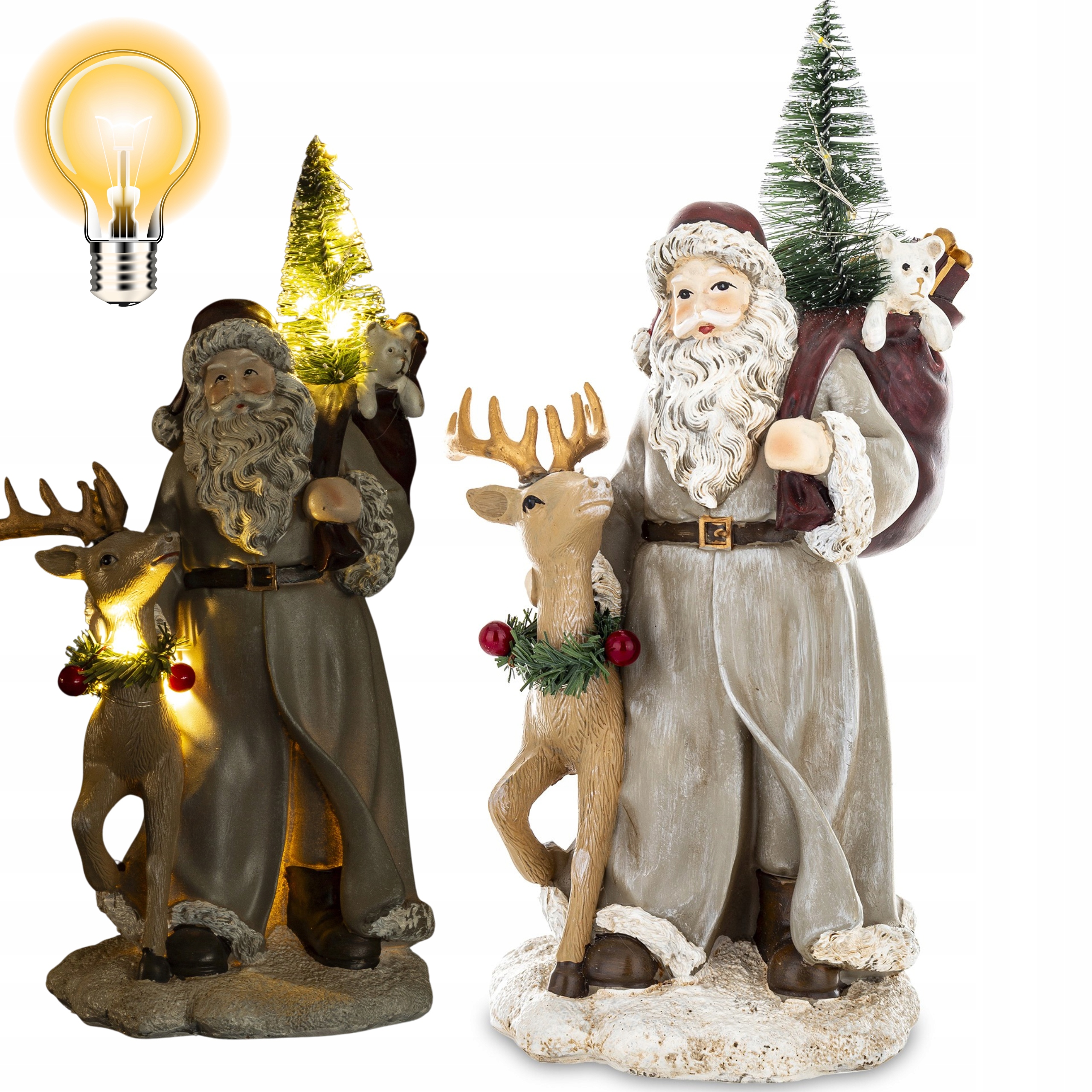 Vánoční ozdoba figurka Mikuláše se sobem a Led vánočním stromkem 29 Cm Dárek
