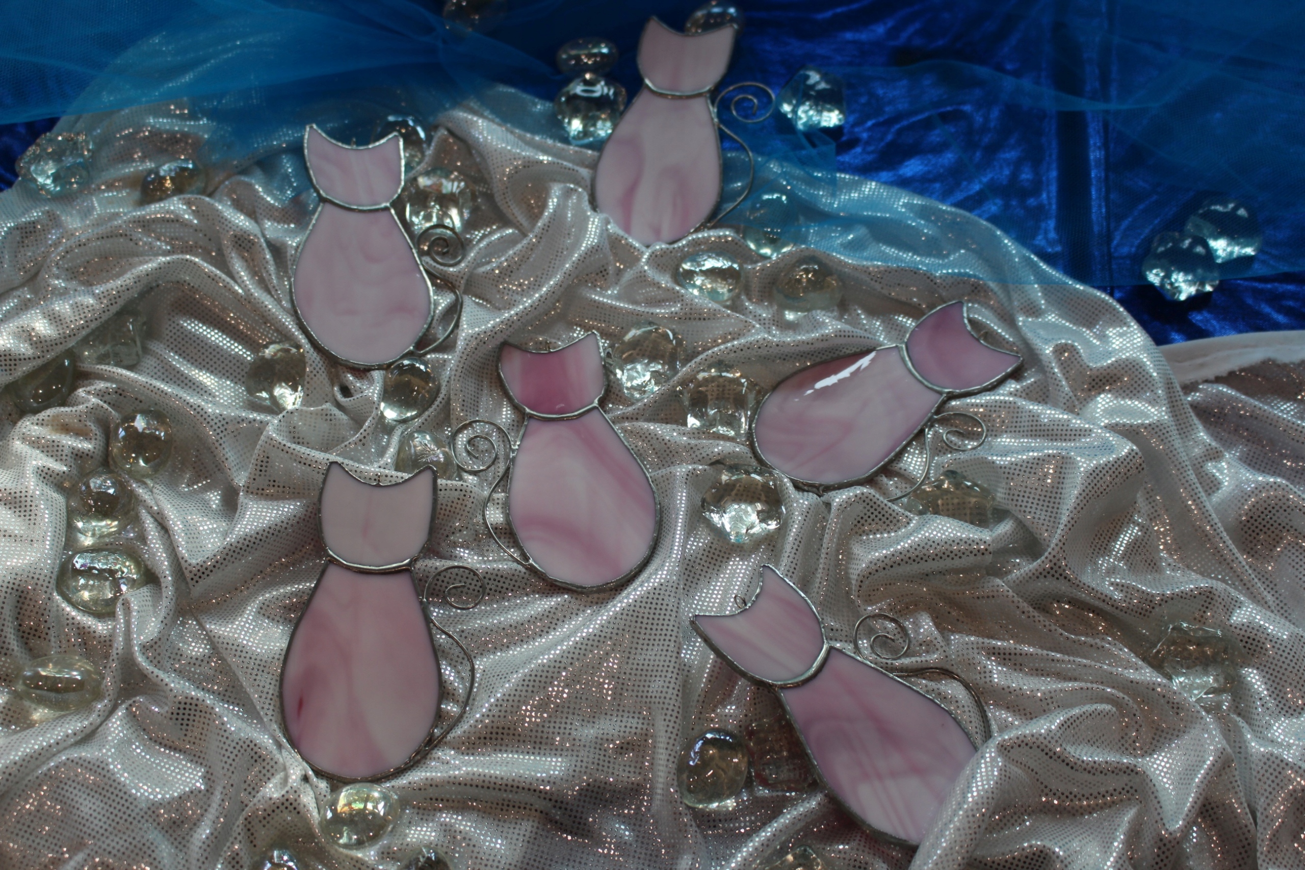 ZESTAW 5 szt. Kot różowy witrażowy Tiffany