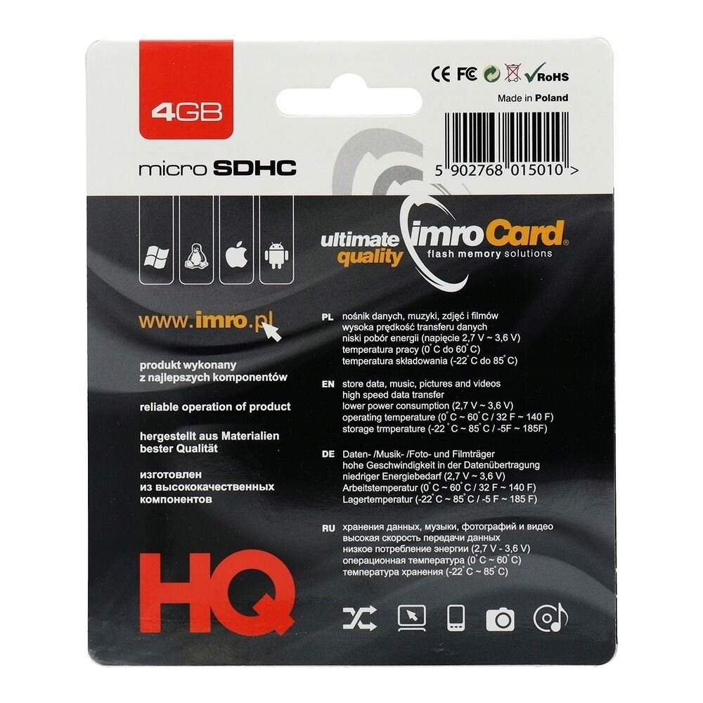 Karta pamięci microSD 4GB Imro + adp 10C Kod producenta KOM000463