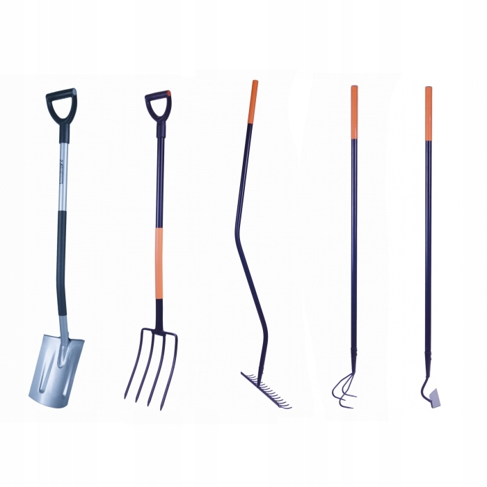 Zestaw Szpadel, Widły, Grabie, Haczka, Trójząb hartowane