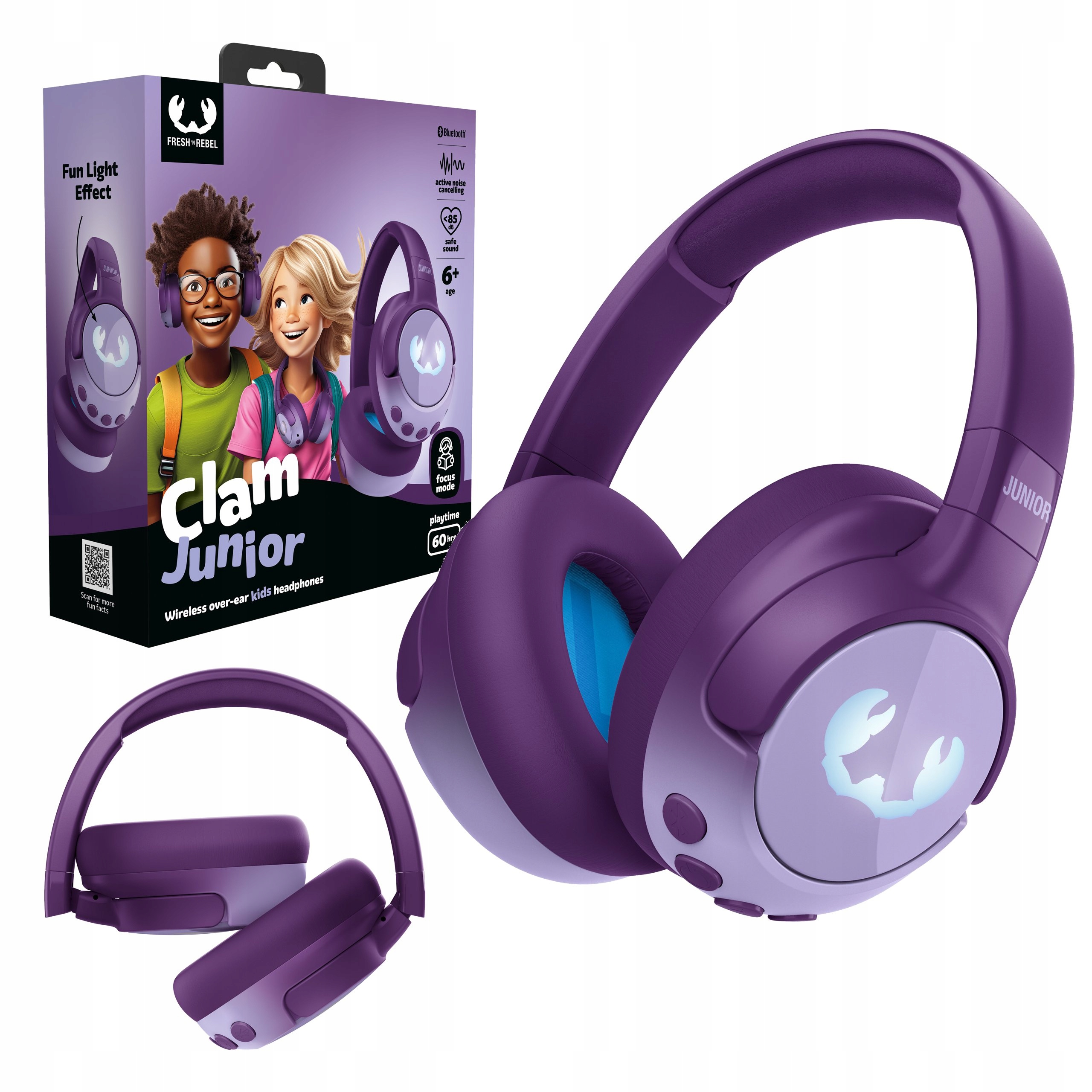 Fresh 'n Rebel słuchawki dziecięce Bt Anc fioletowe ograniczenie głośności
