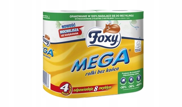 Papier toaletowy FOXY MEGA Rolki Bez Końca 4 Rolki x 14 opakowań EAN (GTIN) 5900935001033