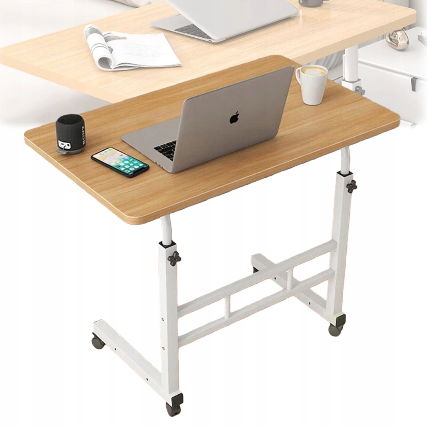 STOLIK POD LAPTOP NA KÓŁKACH MOBILNE BIURKO PRZYŁÓŻKOWE REGULOWANA