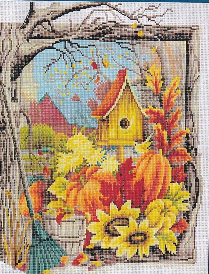 X094 Diy haft krzyżykowy zestaw mulina igły kanwa 45x55 nadruk 40x50 ogróde