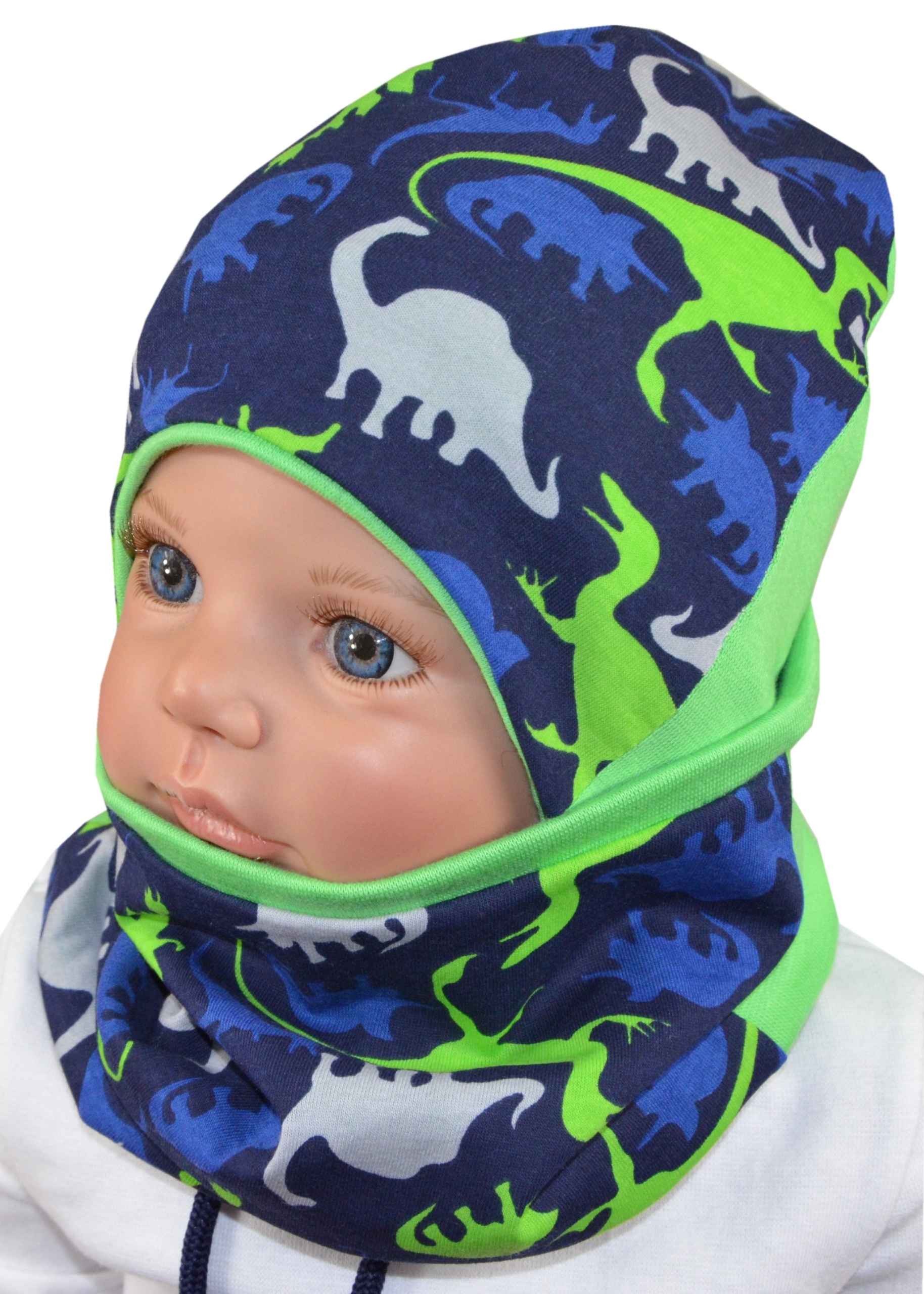 

wiosna wiązana czapka i komin 47-50cm dino zielone