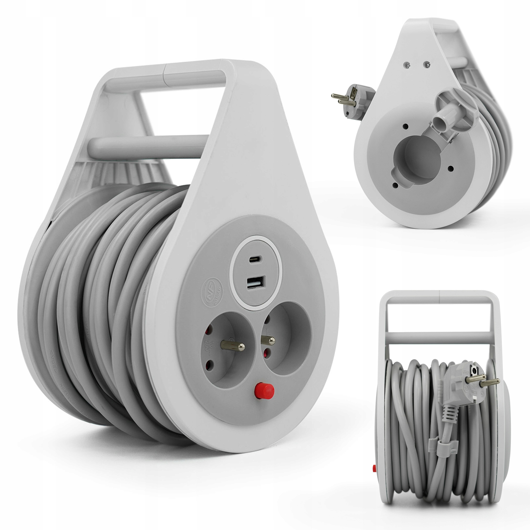 PRZEDŁUŻACZ ELEKTRYCZNY ZWIJANY RĘCZNY 10m 16A Z BEZPIECZNIKIEM + 2x ...