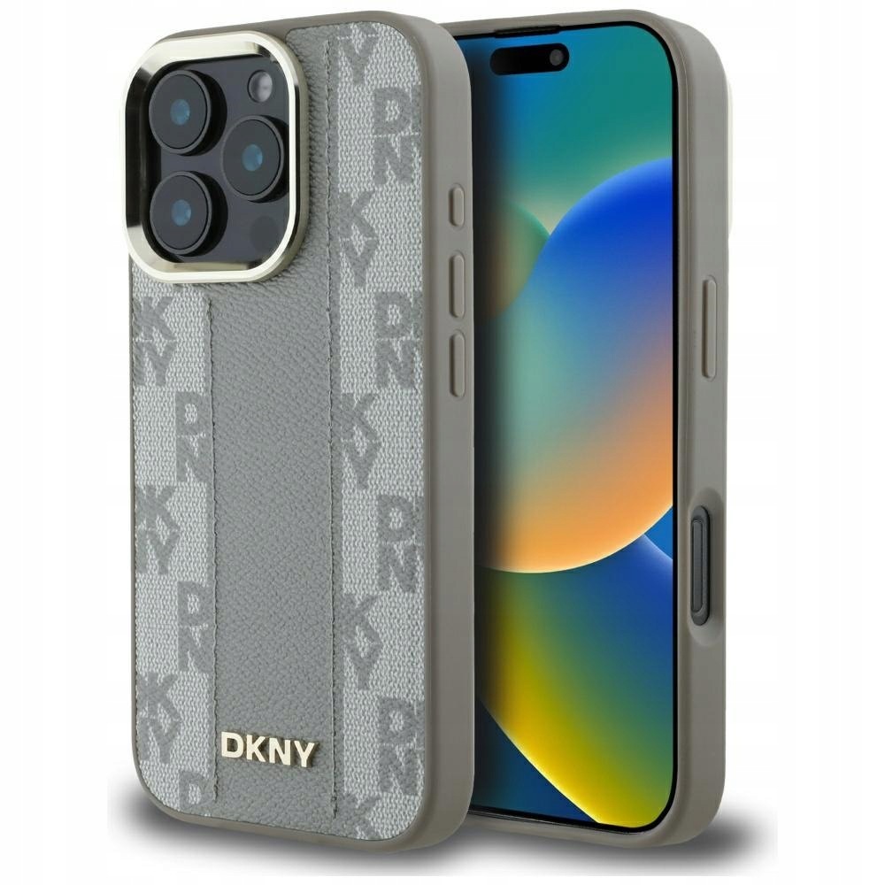 Etui Dkny Checkered Pattern Magsafe do iPhone 16 Pro Max beżowy