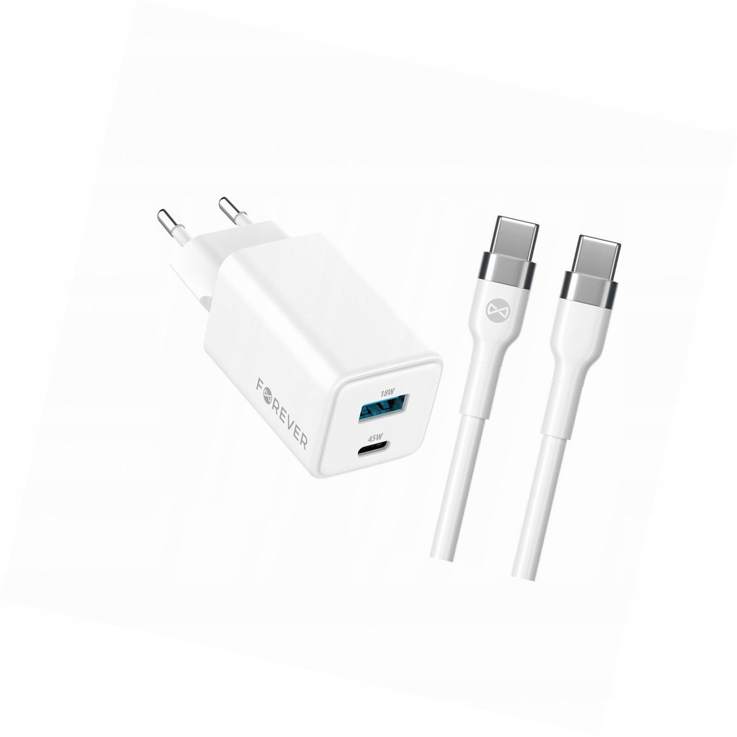 Szybka ładowarka GaN 45W 2 wejścia Usb i Usb-c z kablem do iPhone 15