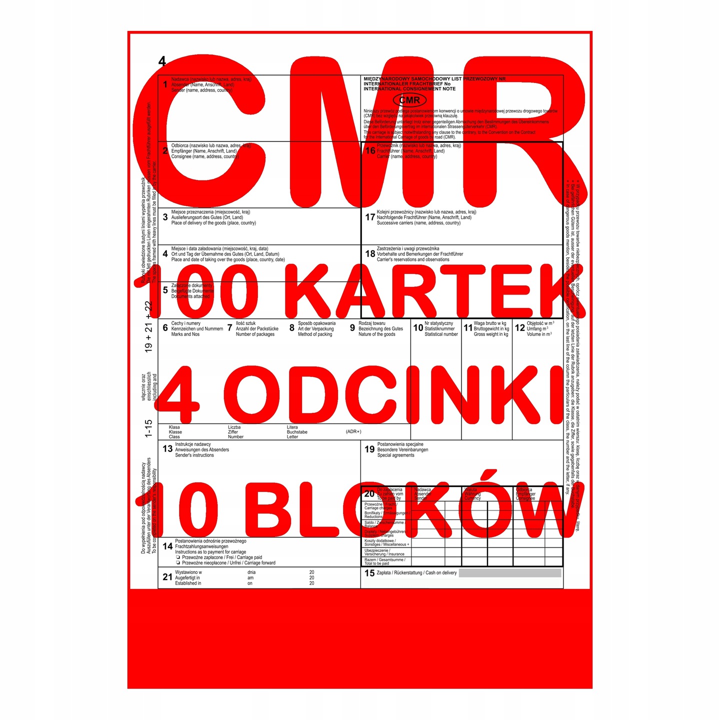 

Druk Cmr List Przewozowy 100 kartek/4 odc x10 blok