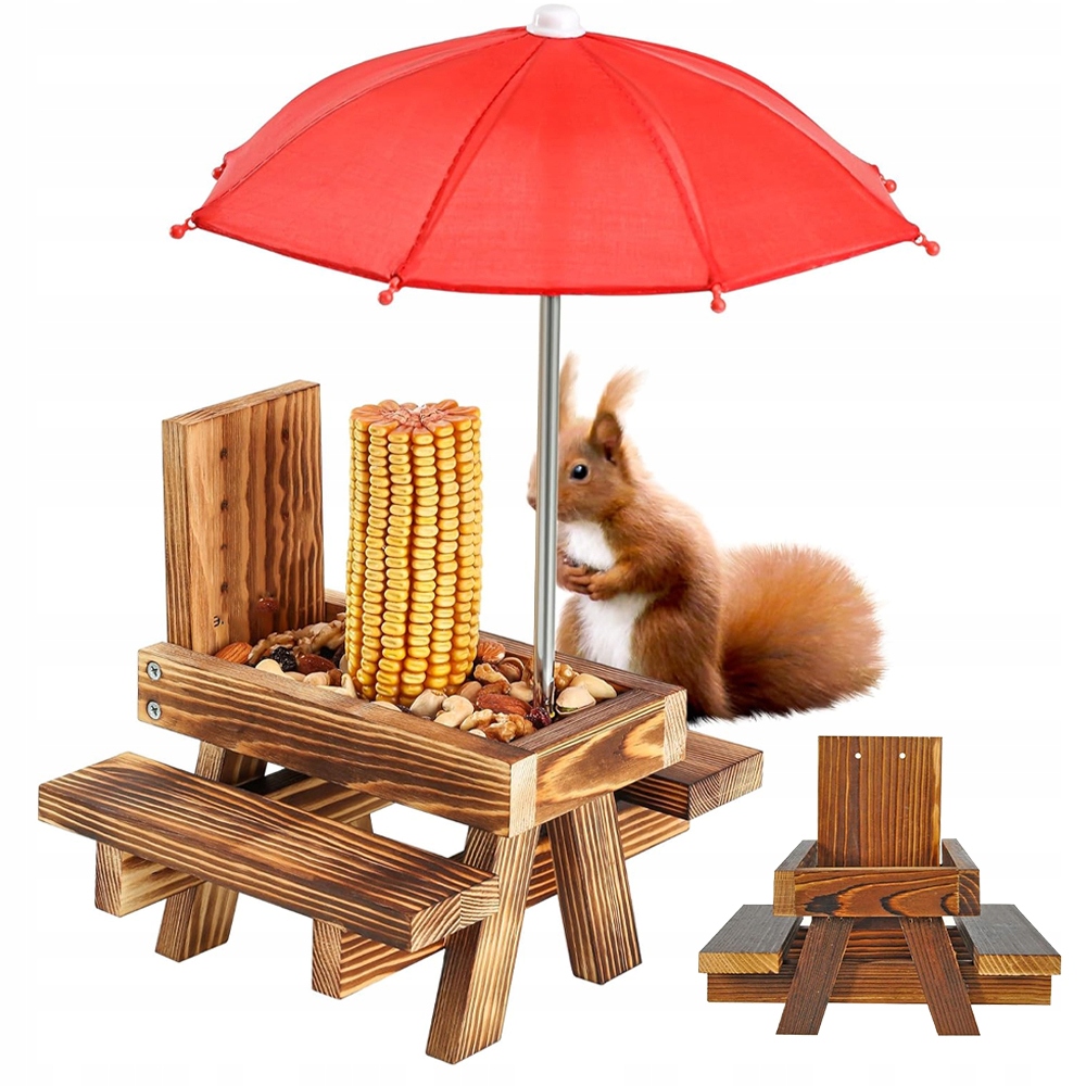 Levně Krmítko Pro Veverky, Dřevěné, Voděodolné, S Červenou Střechou Na Zavěšení