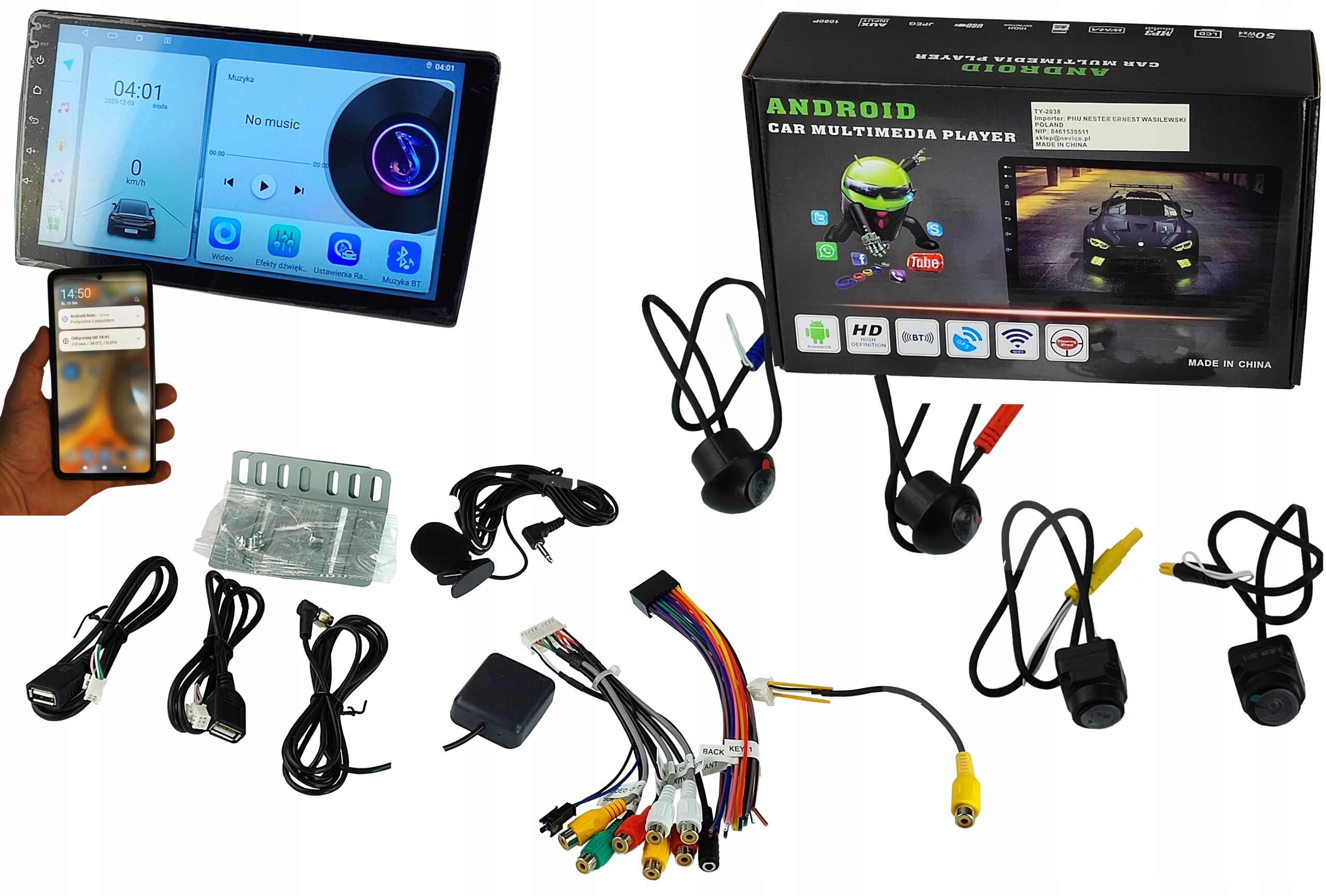 9cali Radio 4GB 64GB 8rdzeni Android Pl Gps Carplay Kamery 360 Mikrofon