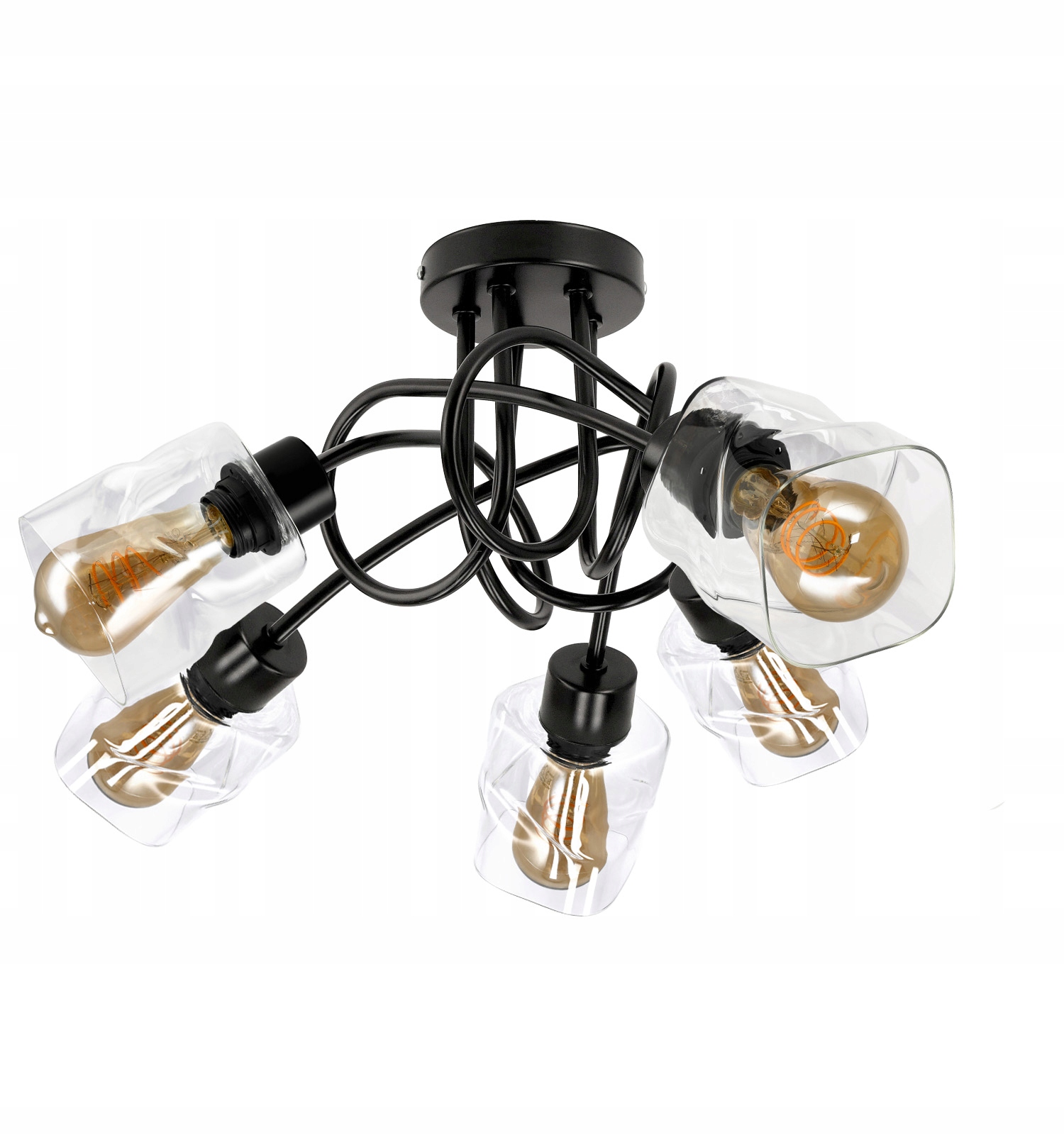 Závěsná Led stropní lampa 5x E27 rolovací Čtverec Průhledný