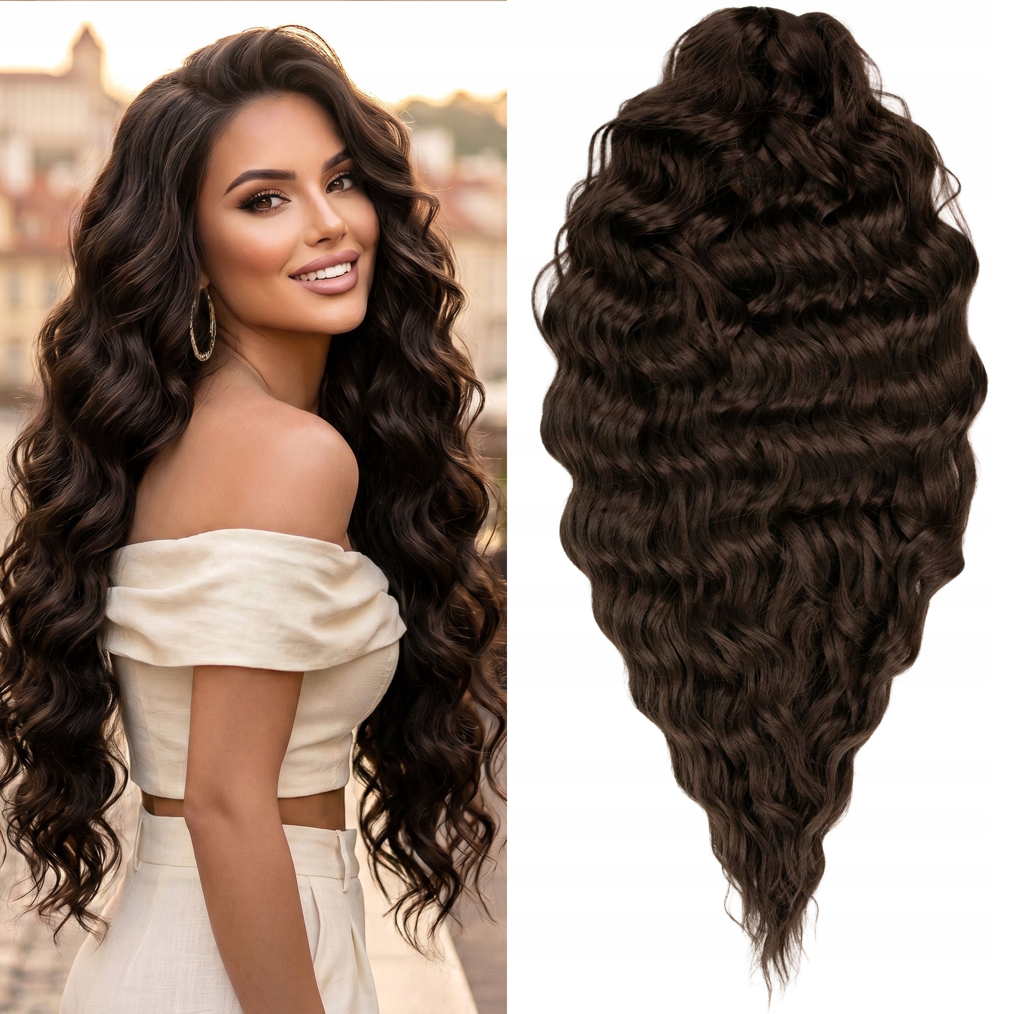 Włosy syntetyczne sztuczne Star Wave Afroloki 300g 60cm fale ciemny brąz