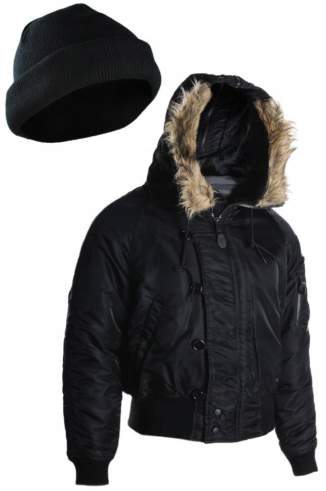 Zimní Bunda Teplá s kapucí Vojenská N2B Basic Černá 3XL