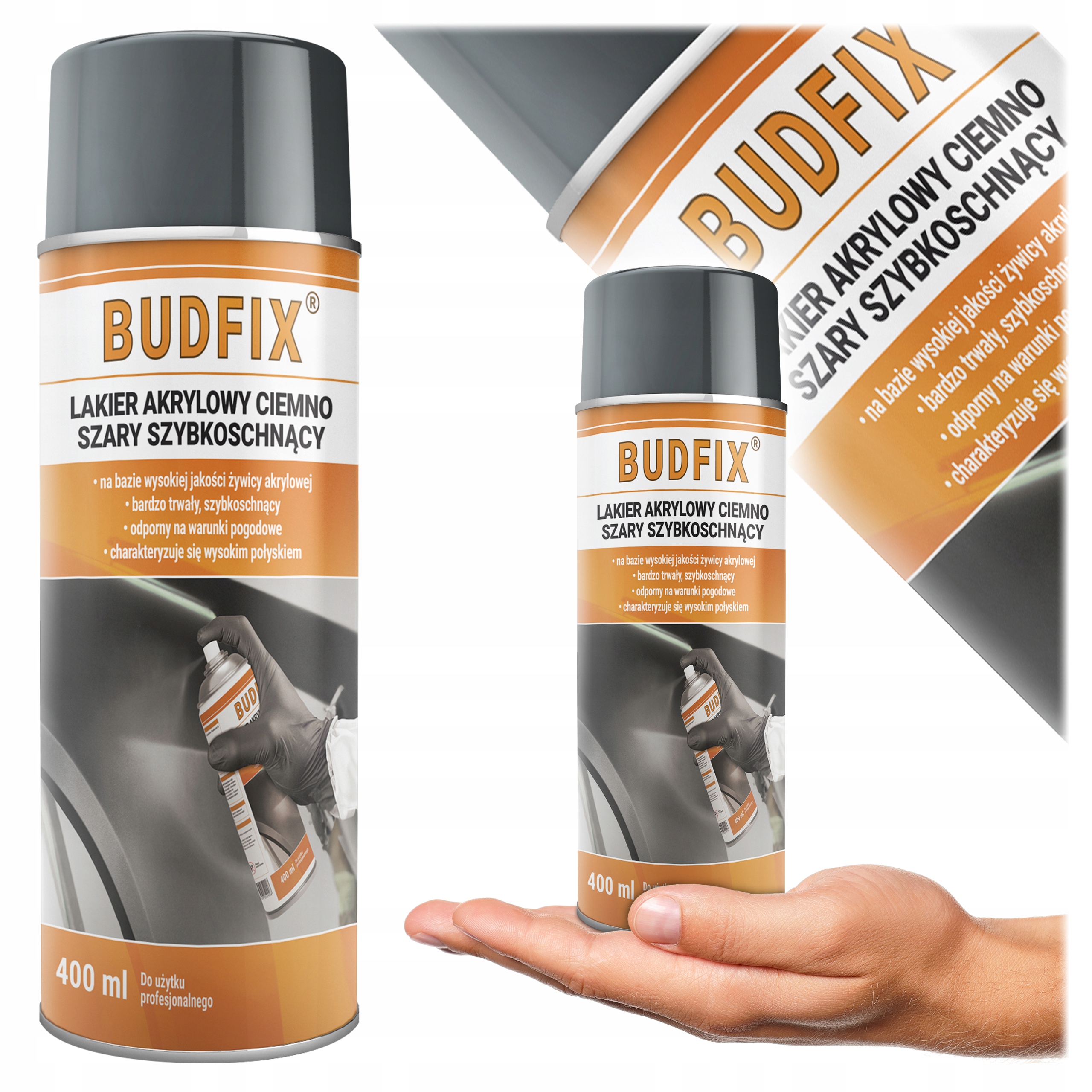 Lakier Antracyt Połysk Spray Farba Do Ogrodzeń Bram Mebli Felg 400ml 7016