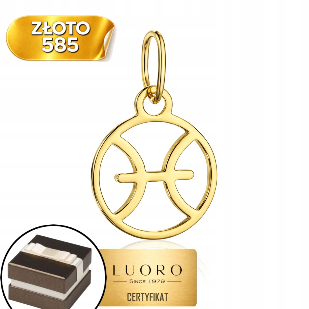 Zlatý Přívěsek 585 14K Znamení Zvěrokruhu Ryby 20 MM Elegantní Prestižní