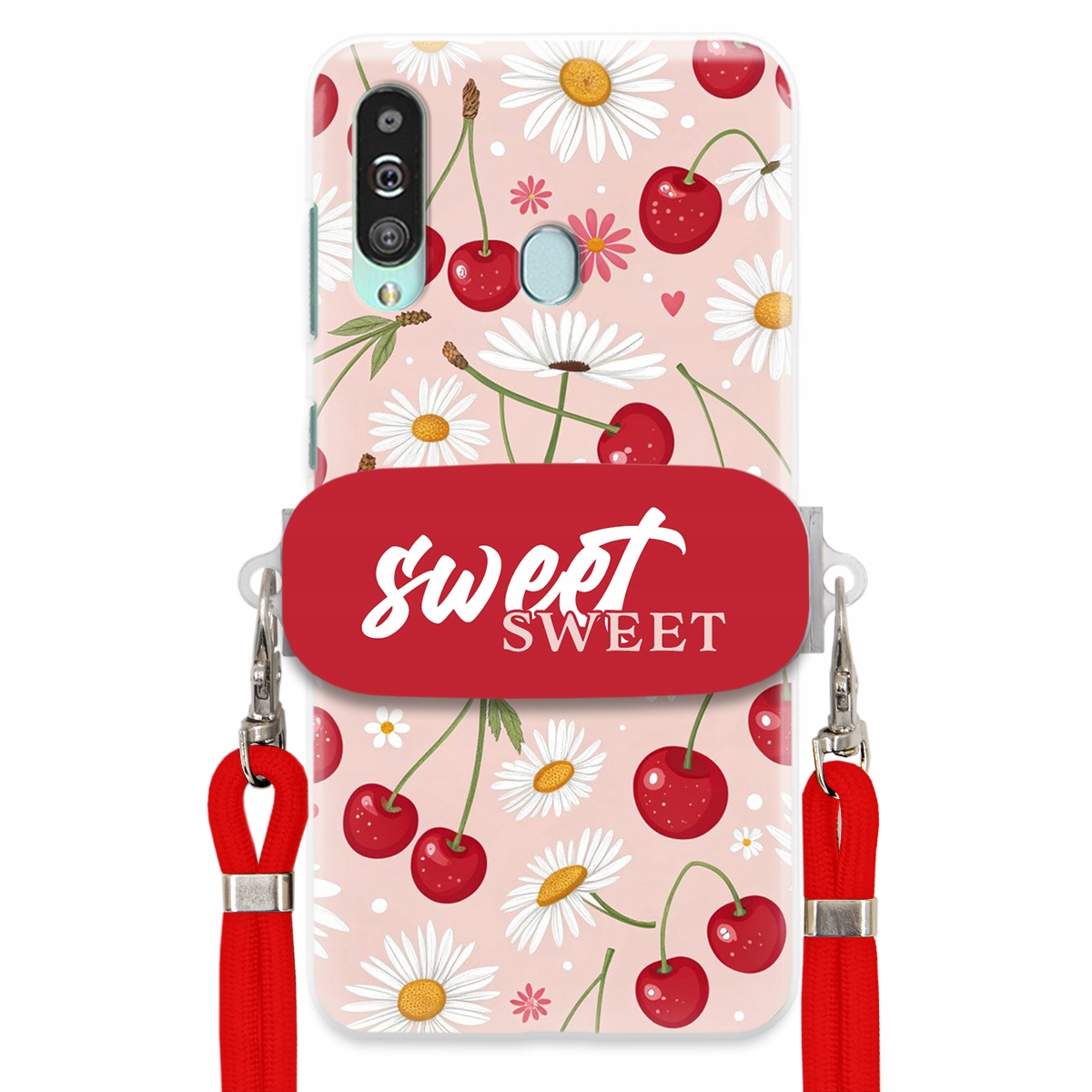 Pouzdro pro Samsung A60 Červené vodítko držák Sweet Sweet Višeň a sedmikráska