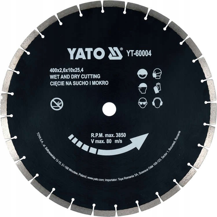 TARCZA DIAMENTOWA DO CIĘCIA BETONU KAMIENIA 400mm Kod producenta YT-60004