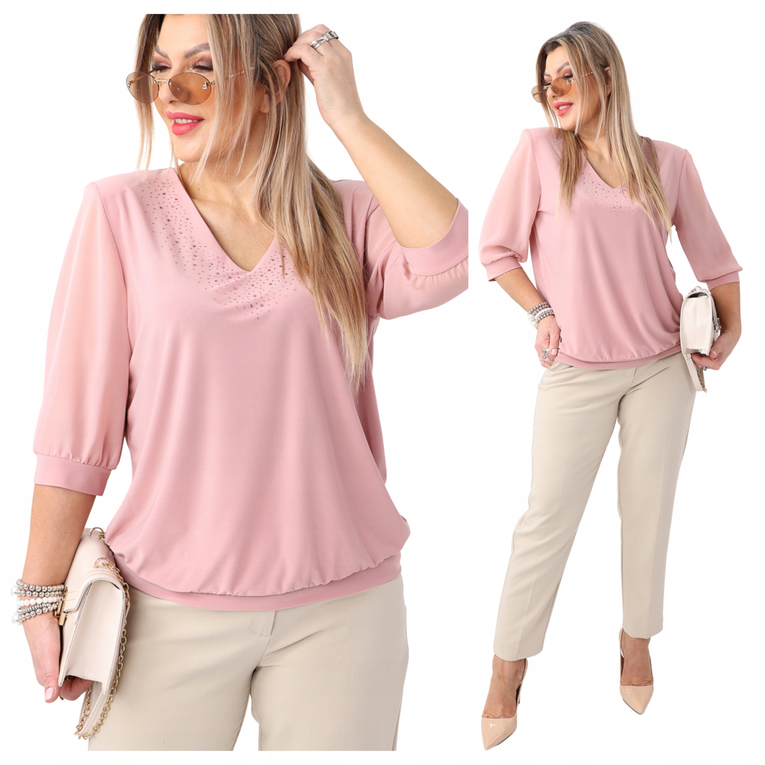 Bluzka z cyrkoniami luźna wizytowa Polski Producent duże rozmiary