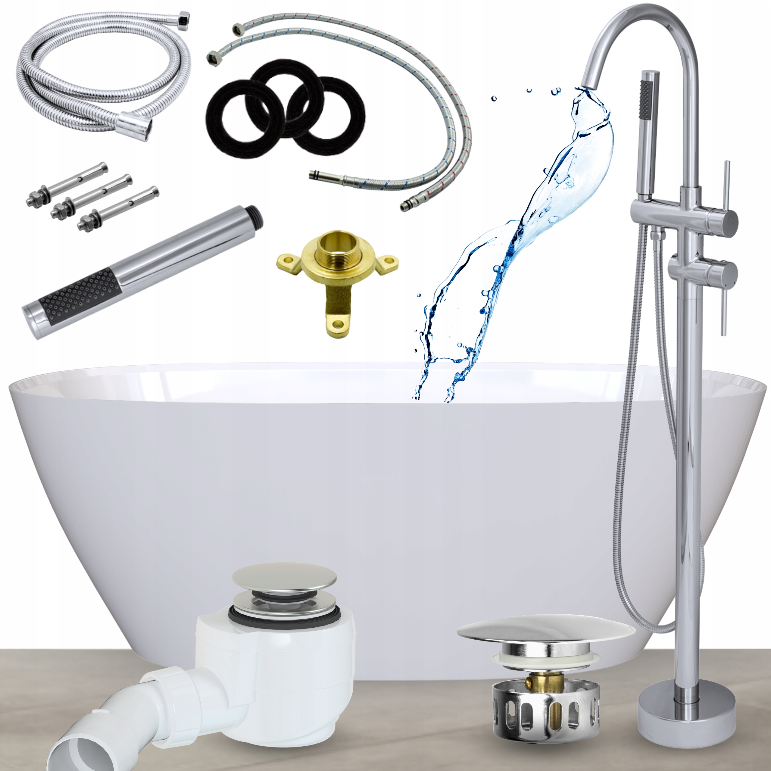 Vana 165 Volně Stojící Vanová Baterie Vanový Sifon Klik Klak Chrom Sada