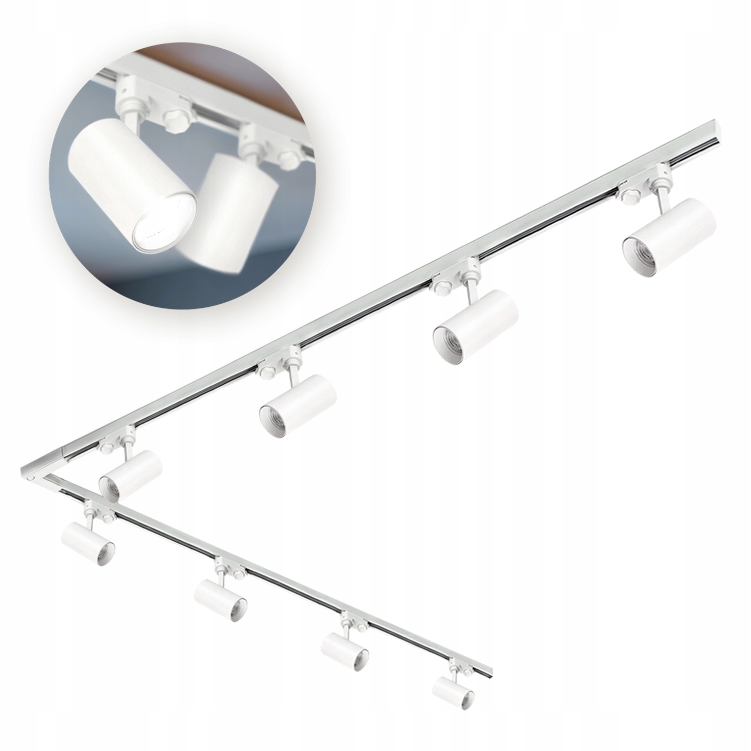 3fázové kolejnicové osvětlení 2 m+2 m, L pravé, 8 x svítidlo na GU10, bílá barva