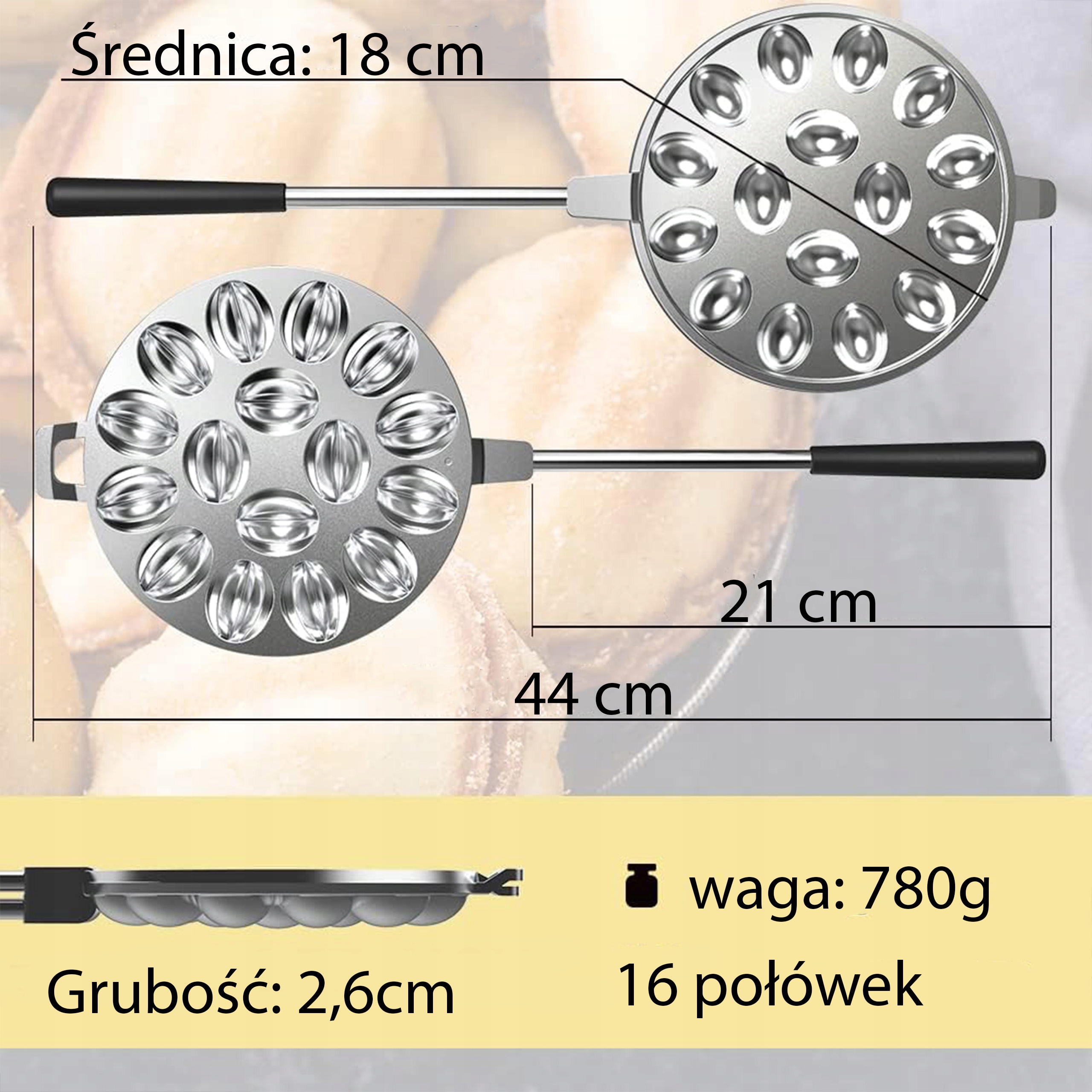 FORMA DO PIECZENIA CIASTEK ORZESZKÓW OPIEKACZ NA ORZESZKI 16szt #70APT Model Electric Sandwich Maker