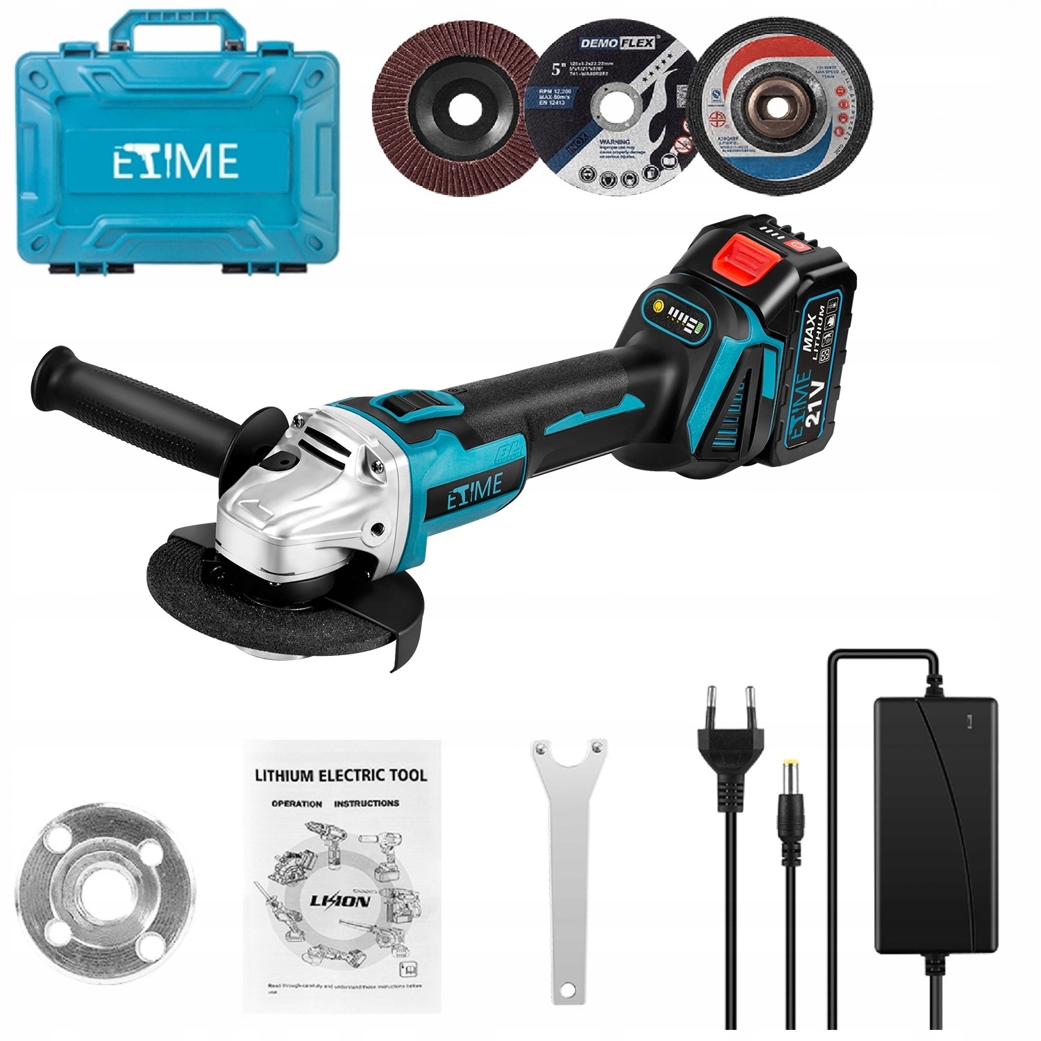 Etime 21V 1000W Úhlová bruska 125 mm s vysokým výkonem 3.0AH baterie