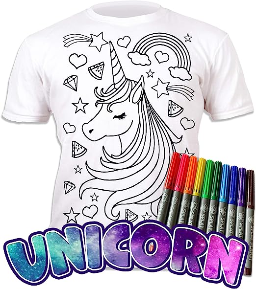 DIY JEDNOROŻEC Koszulka T-shirt do malowania +10 zmywalne markery 9 -11lat