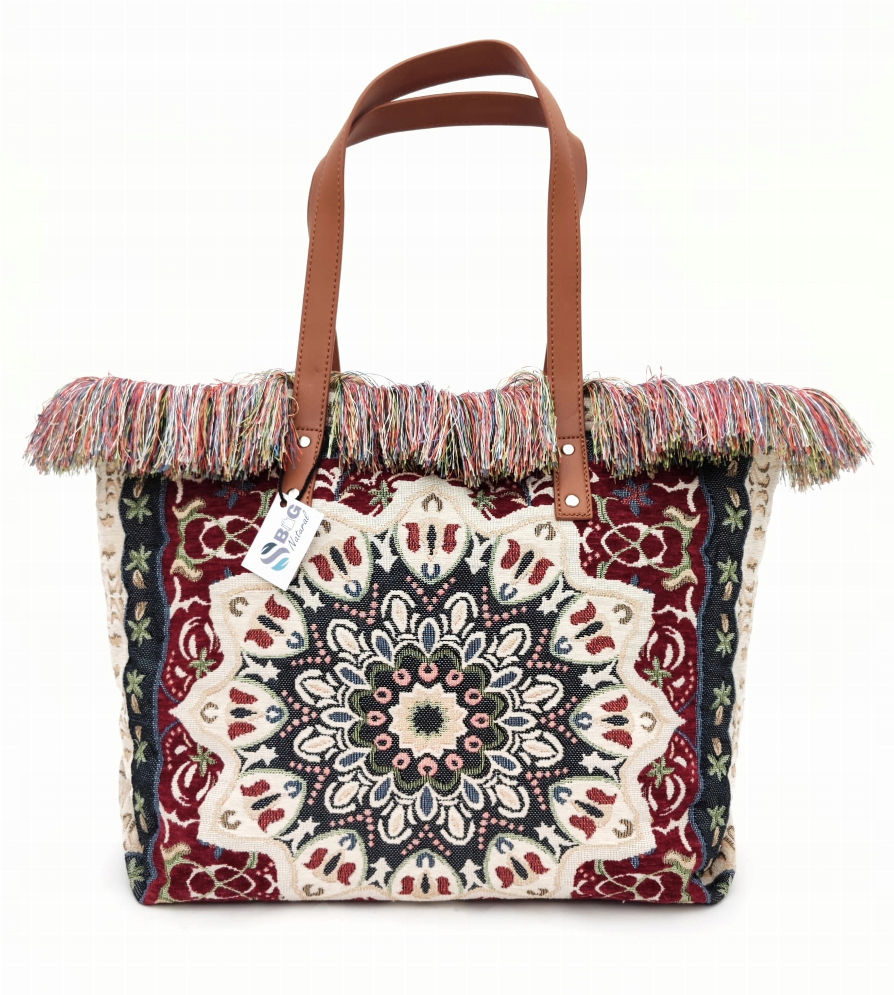 Torebka Damska Duża Bawełniana Tkana Mandala frędzle A4 Shopper Boho Etno
