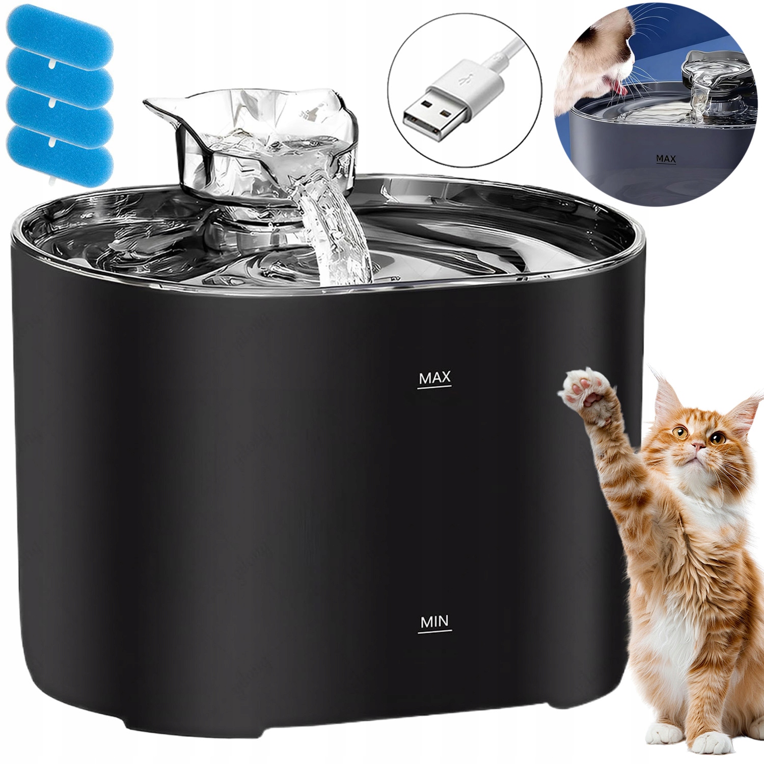 Levně Napáječka Fontána Pro Kočky Psa Automatické 2,2 L Inteligentní Vypnutí