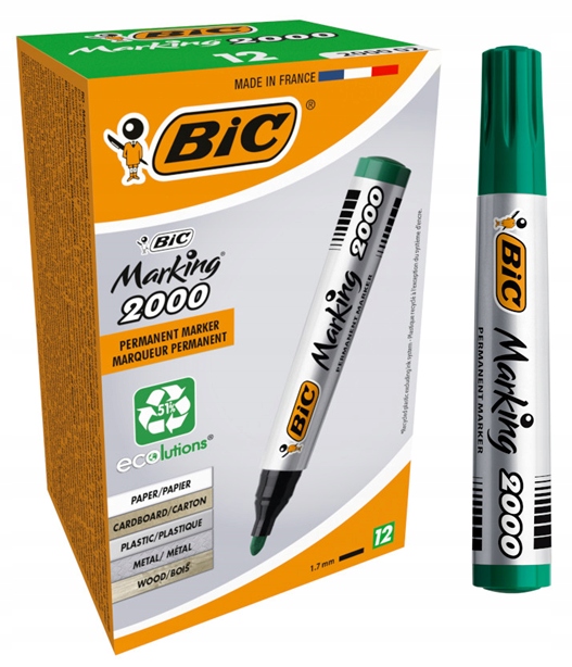 BIC ZESTAW MARKER PERMANENTNY 2000 ZIELONY OKRĄGŁA KOŃCÓWKA ALKOHOLOWY x12