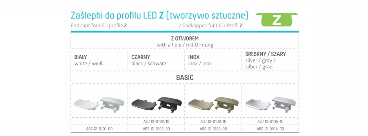 ZAŚLEPKA DO PROFILU TYPU Z SZARA CZARNA BIAŁA INOX Kod producenta Zaślepka do profilu typu Z